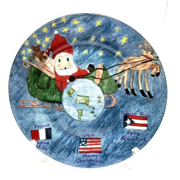 Christmas Village Kids Collection Cookie Plate Santa Sleigh Blue Multi‎ Seasonal - Picture 6 of 8